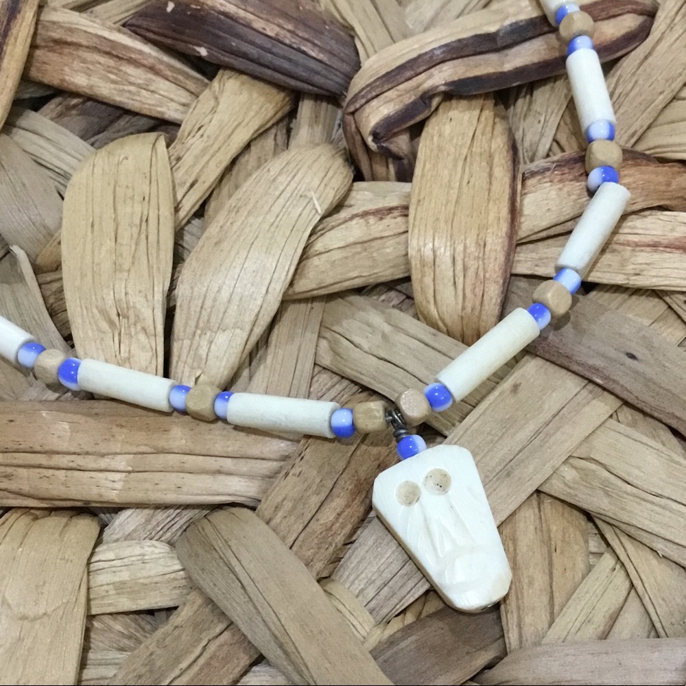 Handmade Bone skull bead boho unique necklace